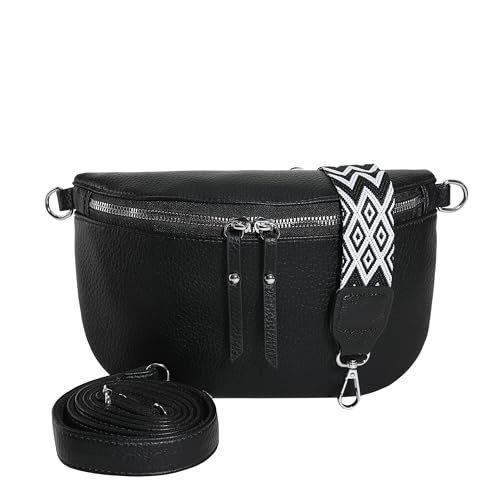 GSenhui Damen Bauchtasche Gürteltasche Klein Umhängetasche Crossbody Bag Damen Breiter Gurt und PU Leder Verstellbarer Schultergurt Schultertasche Schwarz von GSenhui