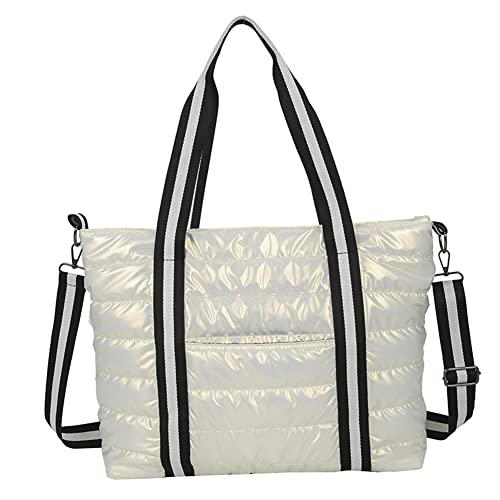 GSenhui Daunen Gesteppte Handtasche Damen Umhängetasche, Flauschige Crossbody Bag Damen Breiter Gurt, Groß Tote Bag Nylon Stepptasche mit Reißverschluss für Reisen Schule Einkaufen von GSenhui