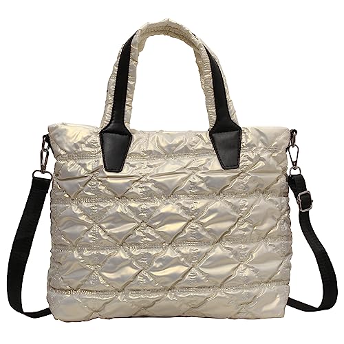 GSenhui Daunen Gesteppte Handtasche Damen Umhängetasche, Flauschige Crossbody Bag Damen Breiter Gurt, Groß Tote Bag Nylon Stepptasche mit Reißverschluss für Reisen Schule Einkaufen von GSenhui