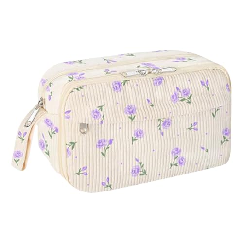 GSenhui Federmäppchen Mädchen Cord Federmappe Aesthetic Blumen mit Reißverschluss,Weiches Gesteppte Federtasche 3 Fächern Schulbedarf Tragbarfür Teenager, Tragbar Kinder Etui von GSenhui