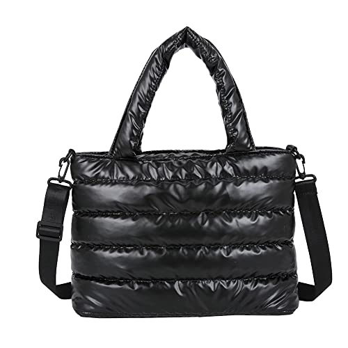 GSenhui Flauschige Handtasche Damen Umhängetasche, Baumwolle Nylon Große Tote Bag, Stepptasche Shopper Gesteppte Tasche , Einfarbig Crossbody breiter gurt für Arbeit Reisen Schule von GSenhui