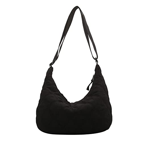 GSenhui Gesteppte Umhängetasche Damen Gross Nylon Moderne Taschen mit Breitem Schultergurt, Einfarbig Hobo Crossbody Bag Schultergurt Halbmond Casual von GSenhui