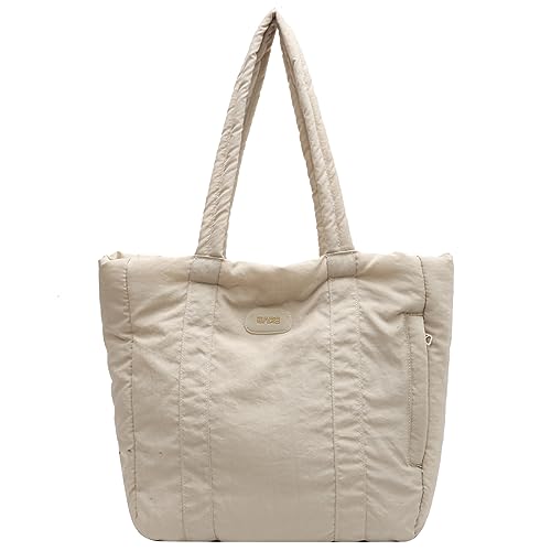 GSenhui Gesteppte Umhängetasche für Damen Leichte Puffy Tote Bag Hobo Baumwolle Tragetasche Handtasche Satchel Tasche Damen Hohe Kapazität Reisetasche Frauen Beige von GSenhui