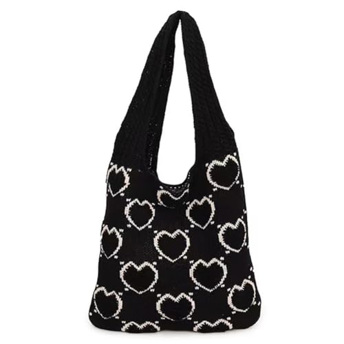 GSenhui Gestrickte Handtasche Achselhöhlen Hobo-Tasche Damen-Strick-Love-Einkaufstasche Häkeltasche Tote Bag Schultertasche Tragetasche für Einkaufen Frauen von GSenhui