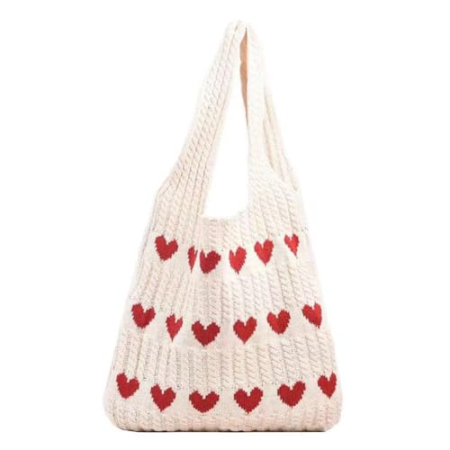 GSenhui Gestrickte Tasche Handtasche Achselhöhlen Hobo Tasche Damen Strick-Love-Einkaufstasche Häkeltasche Tote Bag Schultertasche Leichte Tragetasche für Frauen Einkaufen von GSenhui