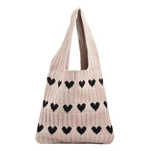 GSenhui Gestrickte Tasche Handtasche Achselhöhlen Hobo Tasche Damen Strick-Love-Einkaufstasche Häkeltasche Tote Bag Schultertasche Leichte Tragetasche für Frauen Einkaufen von GSenhui