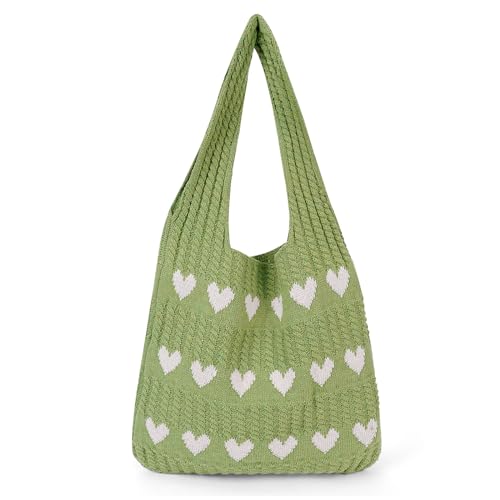 GSenhui Gestrickte Tasche Handtasche Achselhöhlen Hobo Tasche Damen Strick-Love-Einkaufstasche Häkeltasche Tote Bag Schultertasche Leichte Tragetasche für Frauen Einkaufen von GSenhui