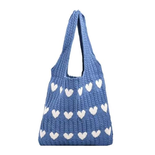 GSenhui Gestrickte Tasche Handtasche Achselhöhlen Hobo Tasche Damen Strick-Love-Einkaufstasche Häkeltasche Tote Bag Schultertasche Leichte Tragetasche für Frauen Einkaufen von GSenhui