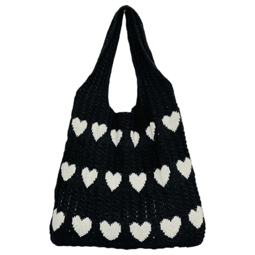 GSenhui Gestrickte Tasche Handtasche Achselhöhlen Hobo-Tasche Damen-Strick-Love-Einkaufstasche Häkeltasche Tote Bag Schultertasche Leichte Tragetasche für Frauen Einkaufen von GSenhui