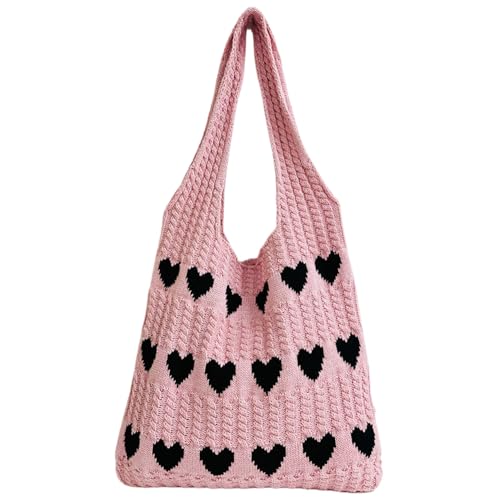 GSenhui Gestrickte Tasche Handtasche Achselhöhlen Hobo-Tasche Damen-Strick-Love-Einkaufstasche Häkeltasche Tote Bag Schultertasche Leichte Tragetasche für Frauen Einkaufen von GSenhui