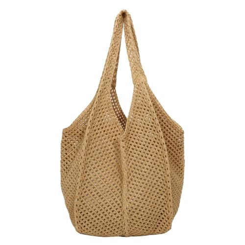 GSenhui Häkeltasche Gehäkelte Tasche Strandtasche, Gestrickte Schultertasche Sommertasche Boho Tote Bag Damen Gehäkelt Umhängetasche für Büro Strand Einkauf von GSenhui