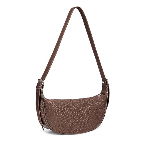 GSenhui Halbmond Crossbody Bag Gewebte Schultertasche Tote Bag Geflochtene Tasche Umhängetasche Frauen mit Reißverschluss Woven Half Moon Bag für Täglich Arbeiten Freizeit von GSenhui