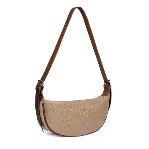 GSenhui Halbmond Crossbody Bag Gewebte Schultertasche Tote Bag Geflochtene Tasche Umhängetasche Frauen mit Reißverschluss Woven Half Moon Bag für Täglich Arbeiten Freizeit von GSenhui