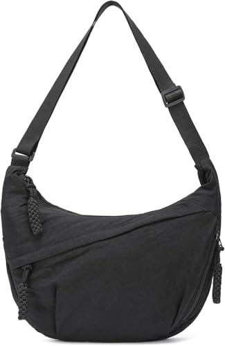 GSenhui Moon Bag Crossbody Bag Damen Groß Umhängetasche Nylon Bauchtasche Halfmoon Bag Halbmond Tasche Hobo Schultertasche für Reisen Arbeit Alltag Beige von GSenhui