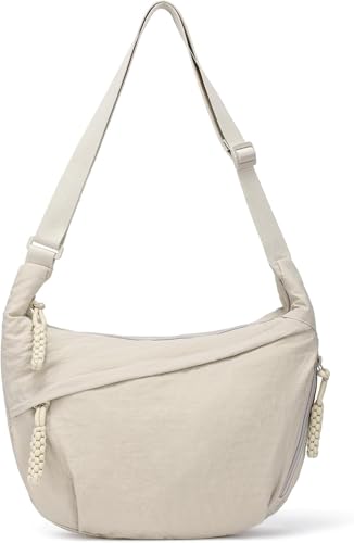GSenhui Moon Bag Crossbody Bag Damen Groß Umhängetasche Nylon Bauchtasche Halfmoon Bag Halbmond Tasche Hobo Schultertasche für Reisen Arbeit Alltag Beige von GSenhui