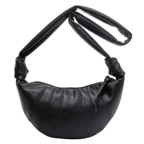 GSenhui Halbmond Geknotete Tasche Hobo-Handtasche Half Moon Bag Schultertasche PU Achseltasche mit Reißverschluss und Gesteppte Knoten Schmücken Frauen Umhängetasche von GSenhui