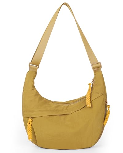 GSenhui Halbmond-Tasche für Damen – Halbmond-Nylon-Umhängetasche mit mehreren Taschen für Reisen – seitliche Hobo-Umhängetasche, gelb von GSenhui
