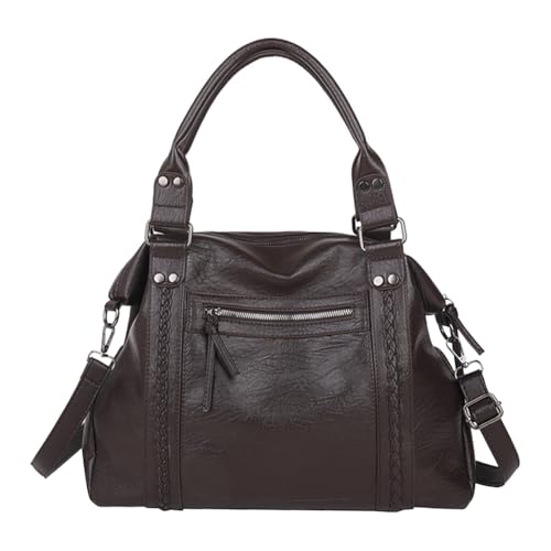 GSenhui Handtasche Damen Groß Shopper Tasche Vintage Hobo Bag Slouchy Tragetasche mit Oberer Griff, Schultertasche Mehrere Taschen Punk-Stil Braun von GSenhui