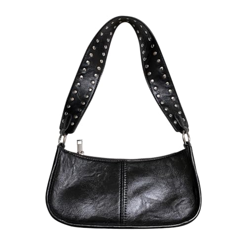 GSenhui Handtasche Retro Achsel Tasche Umhängetasche Damen Unterarmtasche Leder Reißverschluss Tote Schultertasche Nieten Crossbody Bag Rot Hobo Bag für Arbeiten Schule Täglich von GSenhui