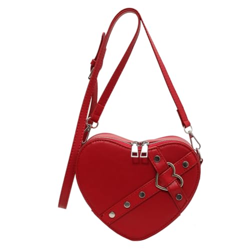 GSenhui Herz Schultertasche Herztasche Crossbody Bag Valentinstag Niet Handtasche Y2K Handytasche zum Umhängen mit Reißverschluss Umhängetasche Herzform Rote von GSenhui