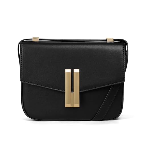 GSenhui Klein Umhängetasche Crossbody Bag Damen Leder Kleine Schultertasche Einfarbig Handtasche Damen Handy Umhängetaschen Quadratische Flap Square Bag Schwarz von GSenhui