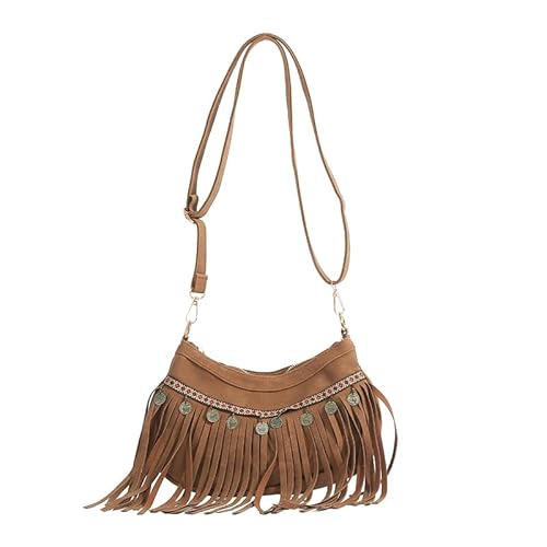 GSenhui Kleine Handtasche Hippie Kostüm, Hobo Tasche Vintage Wildleder Schultertasche-Geldbörse mit Quasten -Umhängetasche for Frauen Accessoires von GSenhui