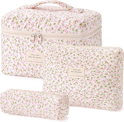 GSenhui Kosmetiktasche Set 3Stück Makeup Bag Aesthetic Coquette Bag Blumen Kulturtasche Damen 3er Set Cosmetic Bag Cute Beauty Bag Groß Reise von GSenhui