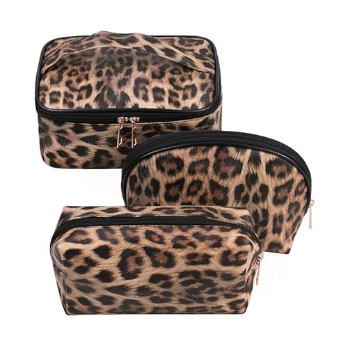 GSenhui Leo Kosmetiktasche Set Make Up Tasche Kulturtasche Damen Tragbare Schminktasche mit Leopardenmuster, Kulturbeutel Groß Waschtasche für Reisen von GSenhui