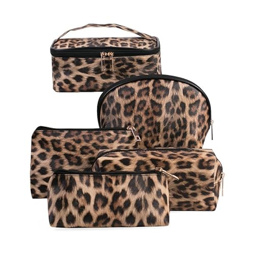 GSenhui Leo Kosmetiktasche Set Make Up Tasche Kulturtasche Damen Tragbare Schminktasche mit Leopardenmuster, Kulturbeutel Groß Waschtasche für Reisen von GSenhui