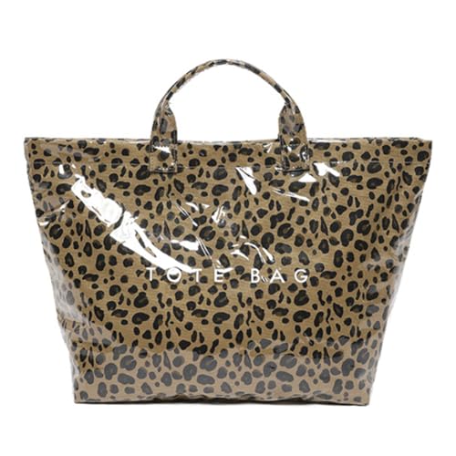 GSenhui Leopard Tragetasche Damen PVC Tote Bag Groß Shopper Tasche mit Brief Drucken Leo Top-Handtasche Damen Arbeitstasche Gross Transparente Hobo Handbags von GSenhui