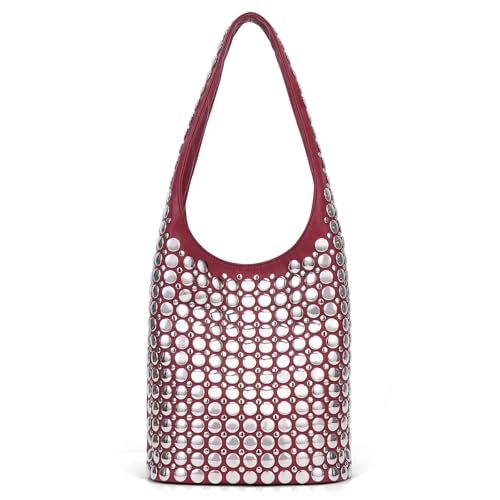 GSenhui Nieten Handtasche Klein Y2K Shoulder Bag Hobo-Schultertasche Wildleder Umhängetasche Handbags Studded Purses Coole Sachen für Mädchen Schwarz von GSenhui