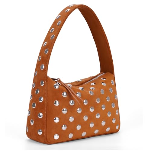 GSenhui Nieten Handtasche Klein Y2K Shoulder Bag Hobo-Schultertasche Wildleder Umhängetasche Handbags Studded Purses Coole Sachen für Mädchen Schwarz von GSenhui