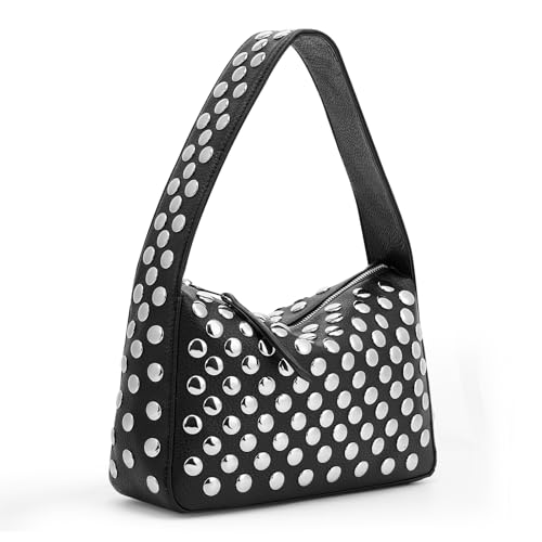 GSenhui Nieten Handtasche Klein Y2K Shoulder Bag Hobo-Schultertasche Wildleder Umhängetasche Handbags Studded Purses Coole Sachen für Mädchen Schwarz von GSenhui