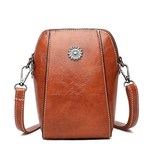 GSenhui Passende Vertikale Handytasche Damen Echtleder Retro Umhängetasche Ölgewachstes Rindsleder Smartphone Tasche Mini Crossbody Bag zum Umhängen Kleine Tasche Geldbörse Mädchen von GSenhui