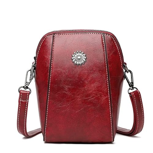 GSenhui Passende Vertikale Handytasche Damen Echtleder Retro Umhängetasche Ölgewachstes Rindsleder Smartphone Tasche Mini Crossbody Bag zum Umhängen Kleine Tasche Geldbörse Mädchen von GSenhui