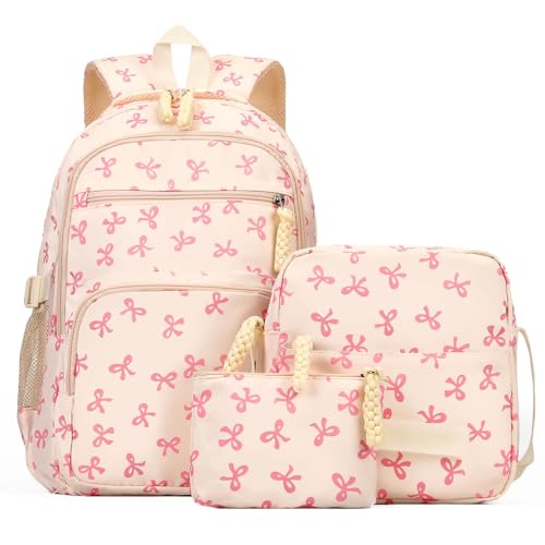 GSenhui Schulrucksack Set Mädchen Schulrucksäcke Aesthetic 3-Teilig Schulranzen Schleife Rucksack Kinder mit Schultertasche und Kleine Geldbörse School Backpack Studenten von GSenhui