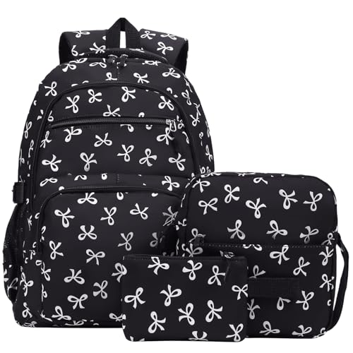 GSenhui Schulrucksack Set Mädchen Schulrucksäcke Aesthetic 3-Teilig Schulranzen Schleife Rucksack Kinder mit Schultertasche und Kleine Geldbörse School Backpack Studenten von GSenhui