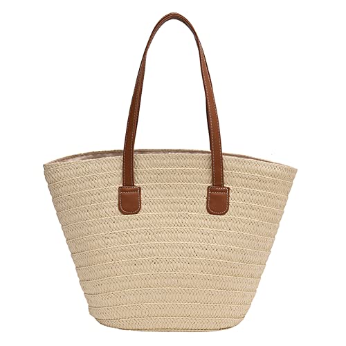 GSenhui Stroh Handtasche Damen, Sommer Strandtasche Stroh Groß, Korbtaschen Damen Strohtasche mit Leder Schultergurt, Strohtaschen Böhmische Handgewebt,Geflochten Basttasche für Reisen Strand von GSenhui