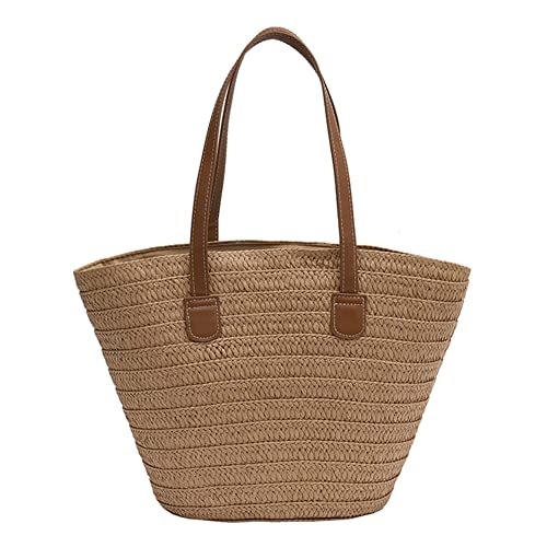 GSenhui Stroh Handtasche Damen, Sommer Strandtasche Stroh Groß, Korbtaschen Damen Strohtasche mit Leder Schultergurt, Strohtaschen Böhmische Handgewebt,Geflochten Basttasche von GSenhui