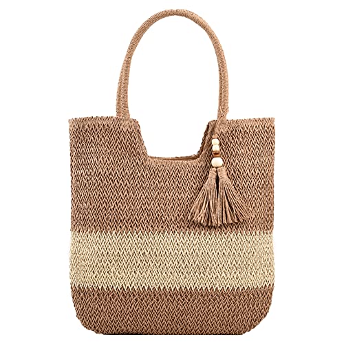 GSenhui Stroh Handtasche Damen, Strohtasche Sommer Strand Tasche Damen mit Quaste,Bast Strandtasche Korbtaschen Boho Bag Basttaschen für Strand von GSenhui