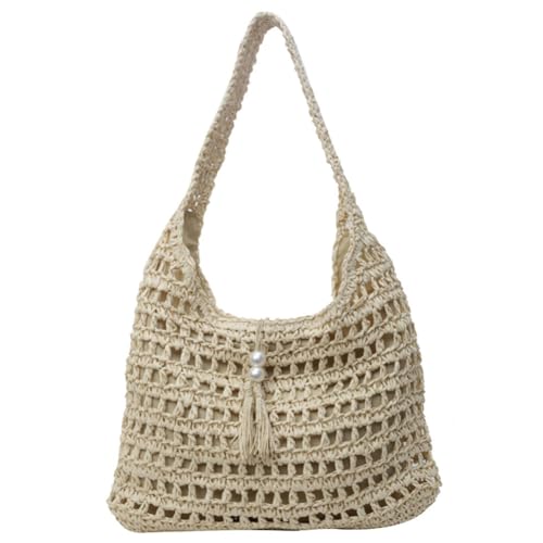 GSenhui Stroh Tote Bag Strohtasche Sommer Groß Kapazität Strandtasche Handtasche mit Quaste,Shopper Tragetasche Beach Bags Straw Bag Papierstroh für Reise Strand von GSenhui