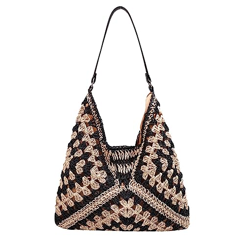 GSenhui Strohtasche Strandtaschen für Damen, Boho Stroh Schultertaschen, Stroh Handtasche Damen Basttasche Sommer Korbtaschen Stroh Mesh Tote Bag für Strand Pool Beruf von GSenhui