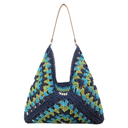 GSenhui Strohtasche Strandtaschen für Damen, Boho Stroh Schultertaschen, Stroh Handtasche Damen Basttasche Sommer Korbtaschen Stroh Mesh Tote Bag für Strand Pool Beruf von GSenhui