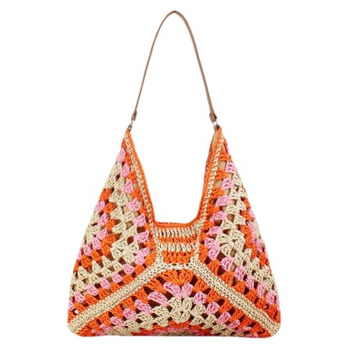 GSenhui Strohtasche Strandtaschen für Damen, Boho Stroh Schultertaschen, Stroh Handtasche Damen Basttasche Sommer Korbtaschen Stroh Mesh Tote Bag für Strand Pool Beruf von GSenhui