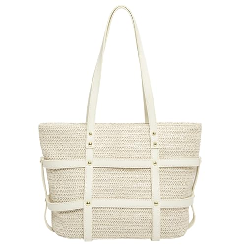 GSenhui Strohtasche Umhängetasche Stroh Handtasche Sommer Strandtasche Damen Tote Bag Boho Basttasche Papierstroh mit Ledergriff, Straw Bag Gewebte Tasche für Strand Reisen von GSenhui