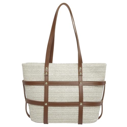 GSenhui Strohtasche Umhängetasche Stroh Handtasche Sommer Strandtasche Damen Tote Bag Boho Basttasche Papierstroh mit Ledergriff, Straw Bag Gewebte Tasche für Strand Reisen von GSenhui