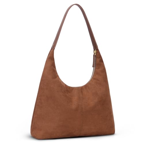 GSenhui Tote Bag Wildleder Slouchy Bag Hobo Handtasche Damen Suede Shoulder Bag Vintage Schultertasche mit Reißverschluss Handbag Braun von GSenhui