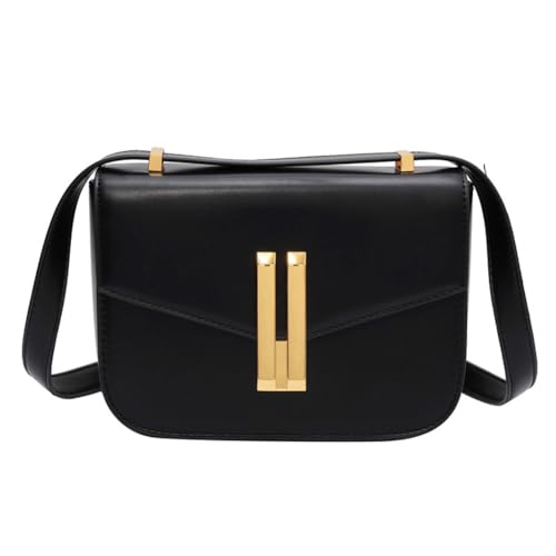 GSenhui Umhängetasche Klein Handtasche Damen Leder Einfarbig Crossbody Bag Damen Kleine Schultertasche Handy Umhängetaschen Flap Square Bag Schwarz von GSenhui