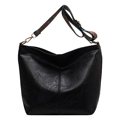 GSenhui Umhängetaschen Damen Vintage Schultertasche Gross Hobo Tasche Crossbody Damen Breiter Gurt PU Leder Umhängetasche mit Reißverschlüsse Beuteltasche für Frauen Reisen von GSenhui