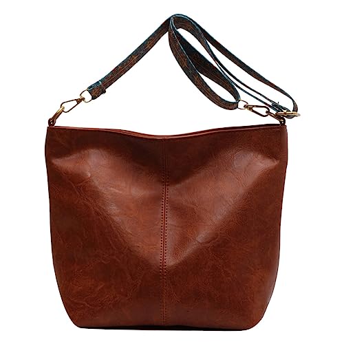 GSenhui Umhängetaschen Damen Vintage Schultertasche Gross Hobo Tasche Crossbody Damen Breiter Gurt PU Leder Umhängetasche mit Reißverschlüsse Beuteltasche für Frauen Reisen von GSenhui